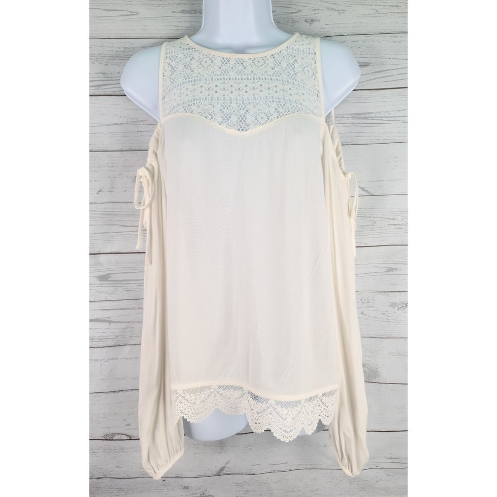 Express Small Cold Shoulder Lace Blouse White